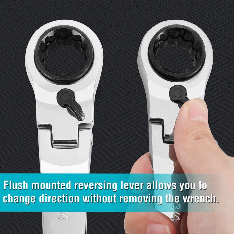 DURATECH 4-in-1 Flex-Head Reversible Ratcheting Box Wrench Set, SAE, 2-Piece,