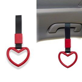 Lecctso Heart Shaped Car Handle Straps, Heart Car Accessories, Car Rear Bumper Warning Rings and Interior Decoration, Car Accessory Heart Hand Strap Drift Charm Universal for SUVs Subway Bus (Red)