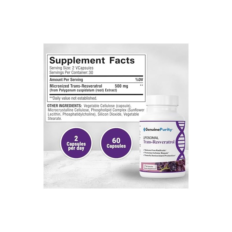 TransResveratrol Liposomal 500mg Potente Antioxidante, Activa Sirtuinas Pure Liposomal Tran
