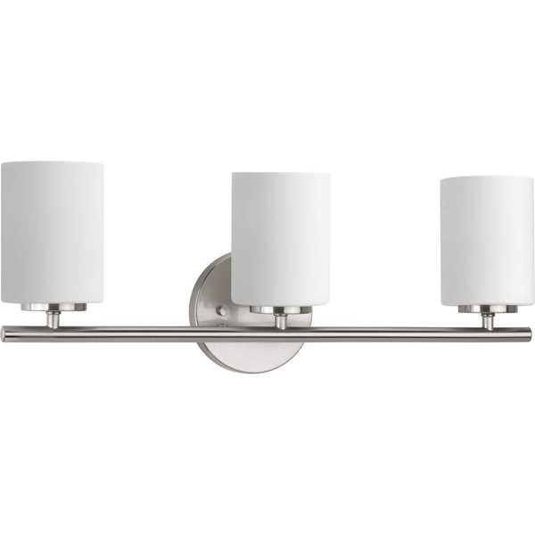 Replay Collection 3-Light Etched White Glass Modern Bath Vanity Light Brushed Nickel