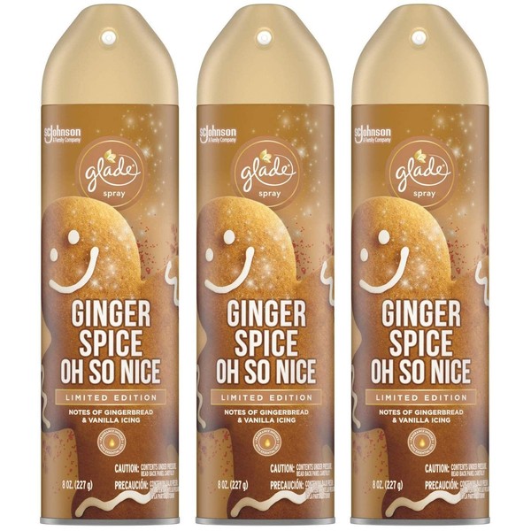 Glade Air Freshener Spray - Ginger Spice Oh So Nice - Holiday Collection 2020 - Net Wt. 8 OZ (227 g) Per Can - Pack of 3 Cans