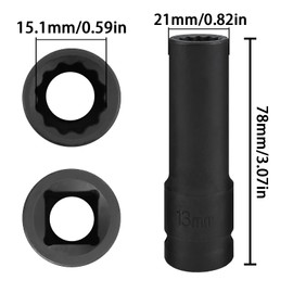 Raxfekro 13 mm nut 1/2 inch multi-tooth impact wrench, 12-edge, 12.5 mm (1/2 inch), CR-MO for easy removal of axle nuts (13 mm)