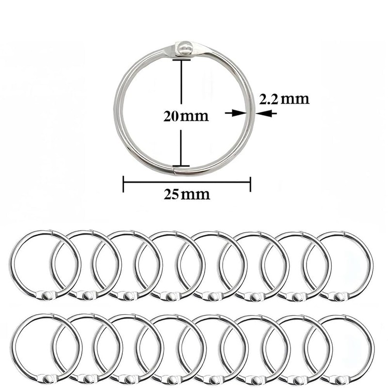 100 Stück Silberne Buchringe mit Lochzange, 25mm Außendurchmesser, 20mm Innendurchmesser,