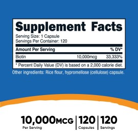 Nutricost Biotina (Vitamina B7) 10.000mcg (10mg), 120 Cápsulas