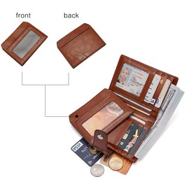 BOSTANTEN Women Leather Wallet RFID Blocking Small Bifold Zipper Pocket Wallet Card Case Purse with ID Window Beige with Brown