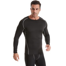 ATTIQOZI 4 Pack Men's Thermal Long Sleeve Compression Shirts, Fleece Lined Athletic Undershirt Base Layer Men Gear Workout Underwear Top Black/Black/Black/Black XL