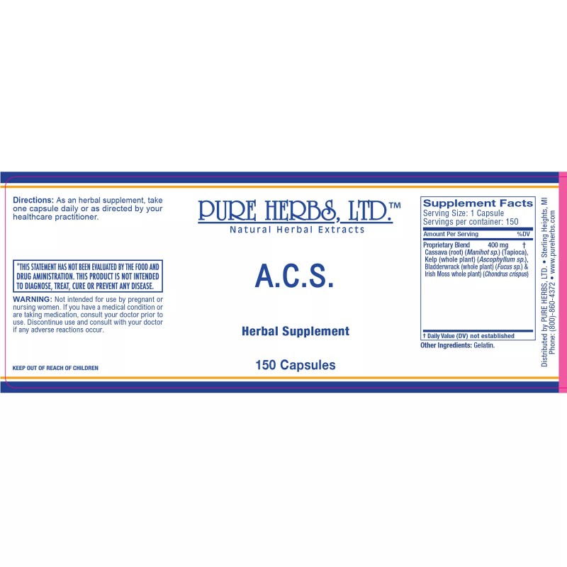Pure Herbs: A.C.S. (All Cells Salts) - 150 Capsules, 400mg.