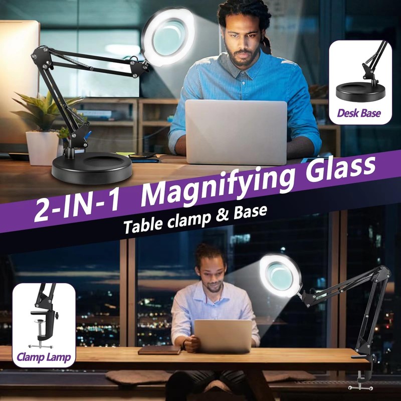 12X Magnifying Glass with Light and Stand, 5 Color Modes