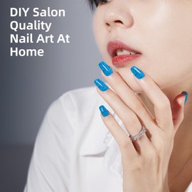 DUKASOU Gel Nail Strips for Women(No UV Light Needed), 22Pcs Blue Galaxy Gel Nail Stickers Kit, Gel Nail Wraps Fit for Home Travel Party Wedding, Includes Prep Pads, Nail File & Wood Stick