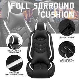 Car Seat Covers for KIA Carnival 2022-2025, Stylish Sport Seat Covers, Premium Nappa Leather Car Seat Cover. Automobile Seat Covers Sets.(Luxury 2 Seats/Black White)
