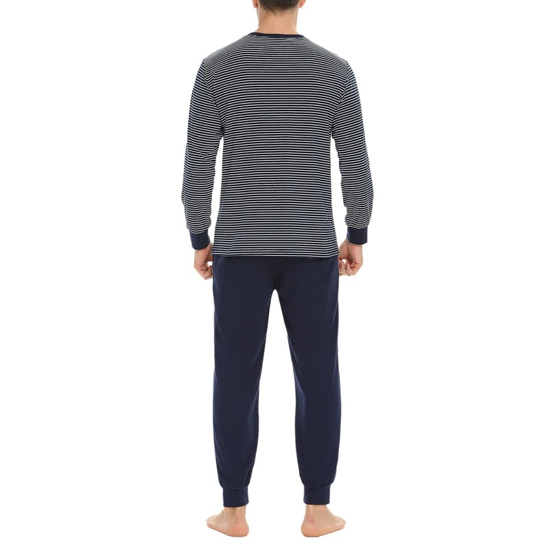 Sykooria Long Men's Pyjamas with Cotton Cuffs, 2-Piece Pyjamas with