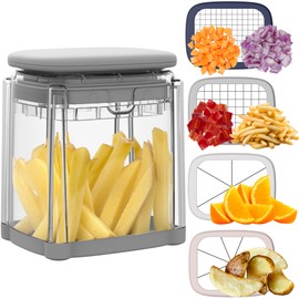 Brieftons PerfectCut Vegetable Chopper: 4-Blade Veggie Dicer Fruit Slicer, Potato French Fry Cutter, Wedge Cutter, Onion Chopper, Egg Slicer with 5 Recipe Ebooks, Safe to Use, Easy to Clean & Store