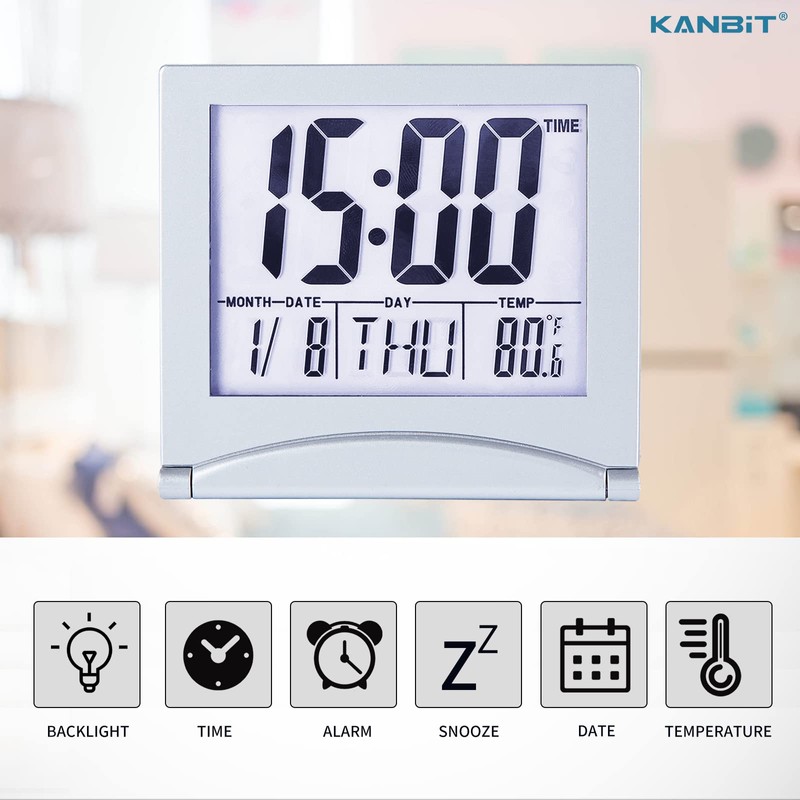 KANBIT Small Digital Travel Alarm Clock Battery Operated, Portable Large