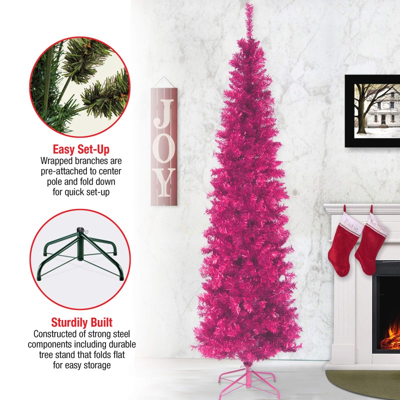 National Tree Pine 7 Foot Pink Tinsel Tree, 7 ft