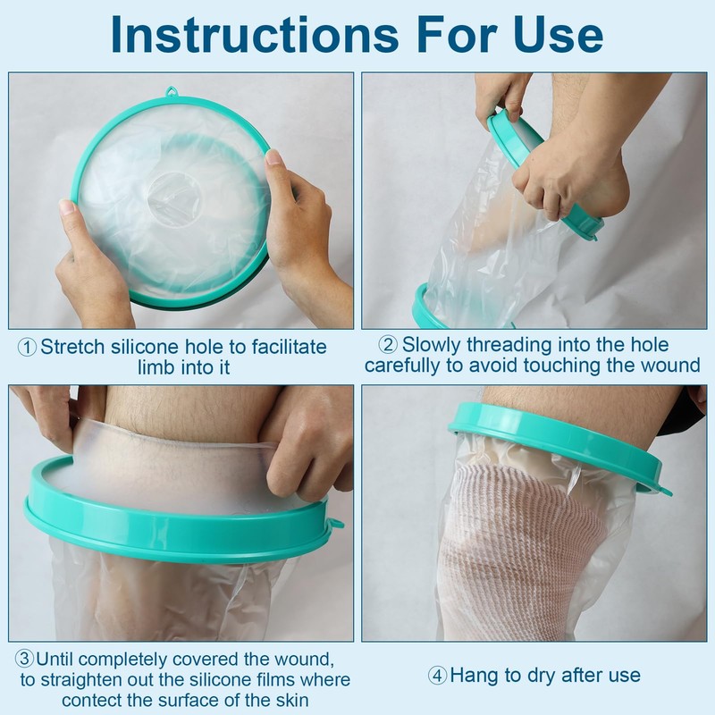 EASYKEENECOM Leg Shower Protector, Waterproof Knee Cover for Shower, PICC