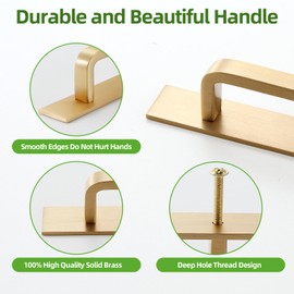 SNBTLA Solid Brass Cabinet Pull with Backplate, 2 Pack Brushed Gold Modern Drawer Handle for Cabinets Drawers and Wardrobes（2, Brushed Gold, 3 Inch(76mm) Hole Centers