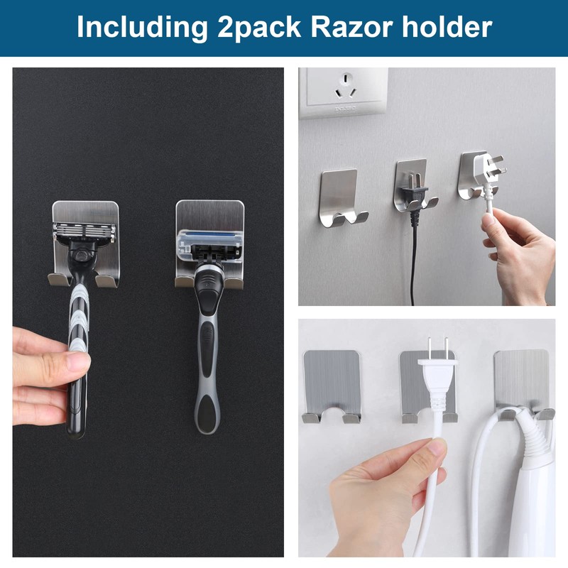 Diesisa Razor Holder for Shower + Adhesive Wall Hooks, Premium