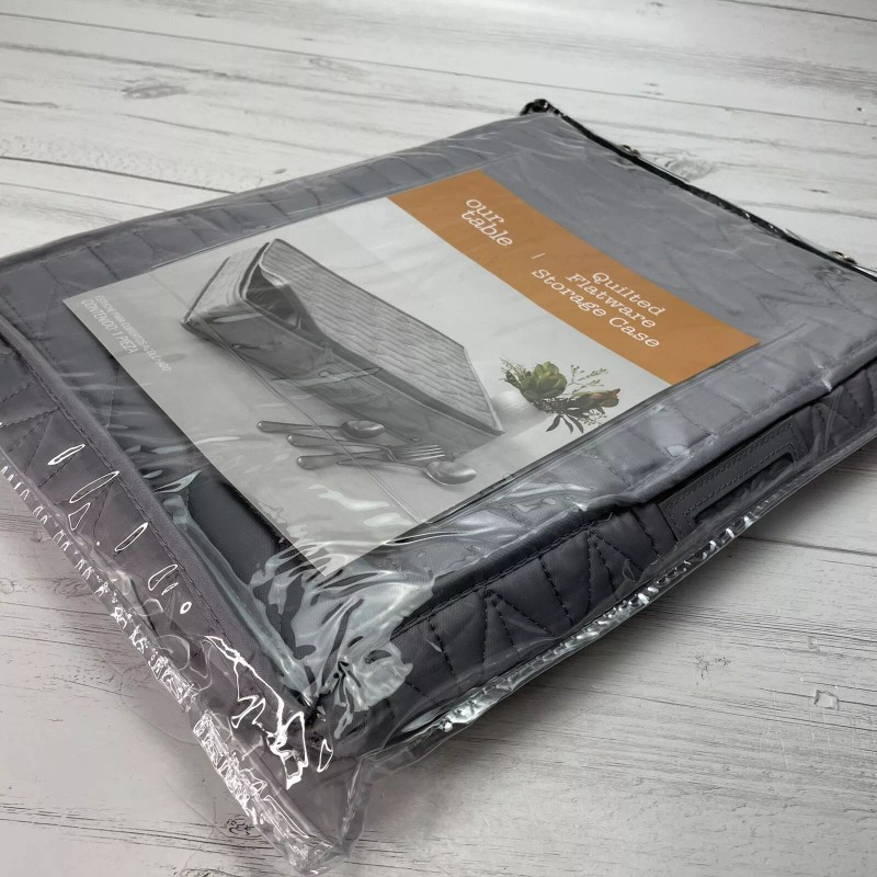 Our Table Quilted Flatware Storage Case Grey