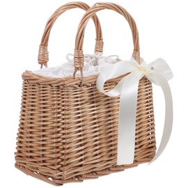 TOVINANNA Wicker Picnic Baskets with Handle, Rattan Wicker Storage Basket with Liner, Willow Picnic Hamper Wicker Woven Basket for Kitchen Wedding Picnic Easter Party