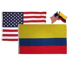 K's Novelties Set of 2 Flags with Pin USA & Colombia Country 2x3 2'x3' Flag & Lapel Pin