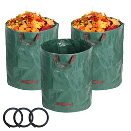 MYLERCT Thickened version, 120 L garden waste bags, pack of 3 large garden bags, PP material, green cuttings bags, with handles, leaf bags, green, for storing weeds, leaves and garden waste