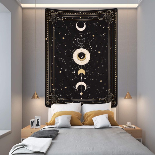 Shiny Flower Moonphase Tapestry, Wall Cloth, Poster, Large Size, Wall Hanging, Wall Decoration, Makeover, Decoration, Interior, Multifunctional, Room and Window Decoration, Living Room, Bedroom, Unique Present, 82.7 x 59.1 inches (210 x 150 cm)