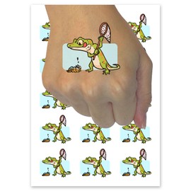 Hungry Lizard Hunting Caterpillar with Net Temporary Tattoo Water Resistant Fake Body Art Set Collection - 15 2" Tattoos (1 Sheet)