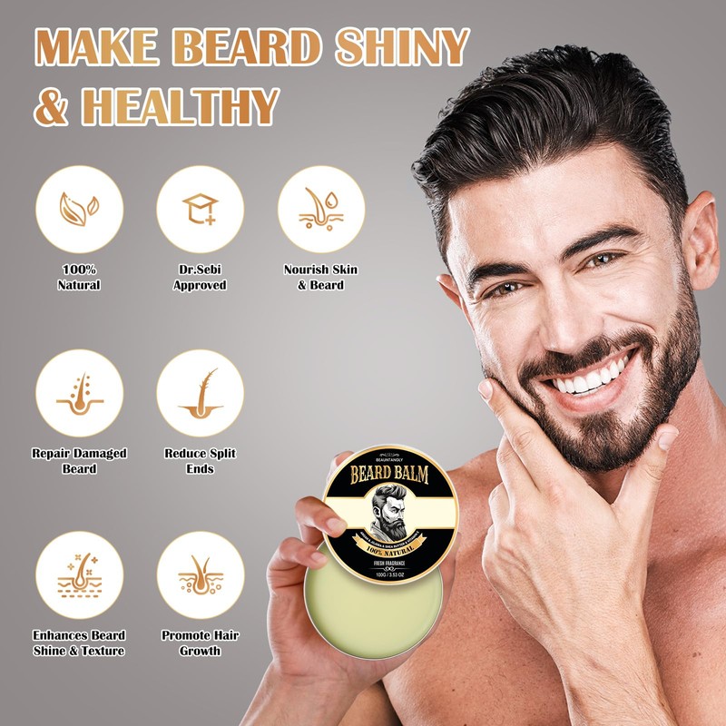 Beard Balm for Men, 100% Natural with Shea Butter, Argan