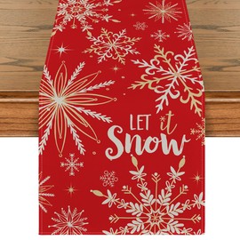 Artoid Mode Red Snowflake Let It Snow Winter Table Runner, Seasonal Christmas Kitchen Dining Table Decoration for Home Party Decor 13x60