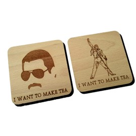 QUEEN FREDDIE MERCURY COASTER DRINK MAT ENGRAVED PRESENT GIFT (Both BEECH)