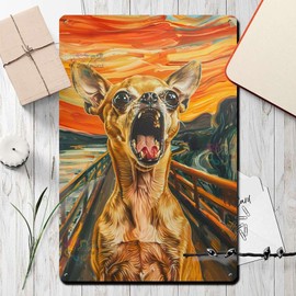 Soulpons Decorative Tin Sign Vintage Wall Art Chihuahua Scream Squeak Gift for Chihuahua Lovers' Abodes Vibrant Mexican Cafe Decor Rustproof Aluminum 8×12 Inches