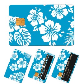 APVDSH Credit Card Skin, Cute Debit Card Skin Sticker, 4Pcs Stylish Slim Anti-Wrinkling Removable Credit Card Sticker for Transportation, Key Blue Tropical Flowers