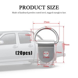 KVAEY 20 PCS Small Steel D-Ring Tie Downs, Heavy Duty Steel Anchor Lashing Ring for Cargo Load, D-Ring Anchor Point for Loads on Case Truck Trailer RV Camper Boats, Car Accessories (Silver)