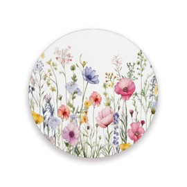 Kigai Wildflowers Coaster, Drinks Round Absorbent Stone Set with Ceramic Stone and Cork Base, Tabletop Protection Mats and Cups Place for Home Decor 2PCS