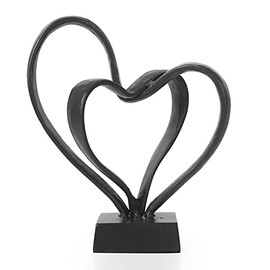 DreamsEden Estatua de Corazones Dobles - Escultura Romántica de Hierro Fundido Pareja Entrelazada Figura Decorativa Metálica para San Valentín, Boda, Aniversario