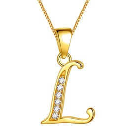 Aurora Tears 26 Letters Necklace/Stud Earrings, 925 Sterling Silver, Initial A-Z Alphabet Pendant/Earring with Cubic Zirconia, Jewellery Gifts for Women, Necklace Gold, l