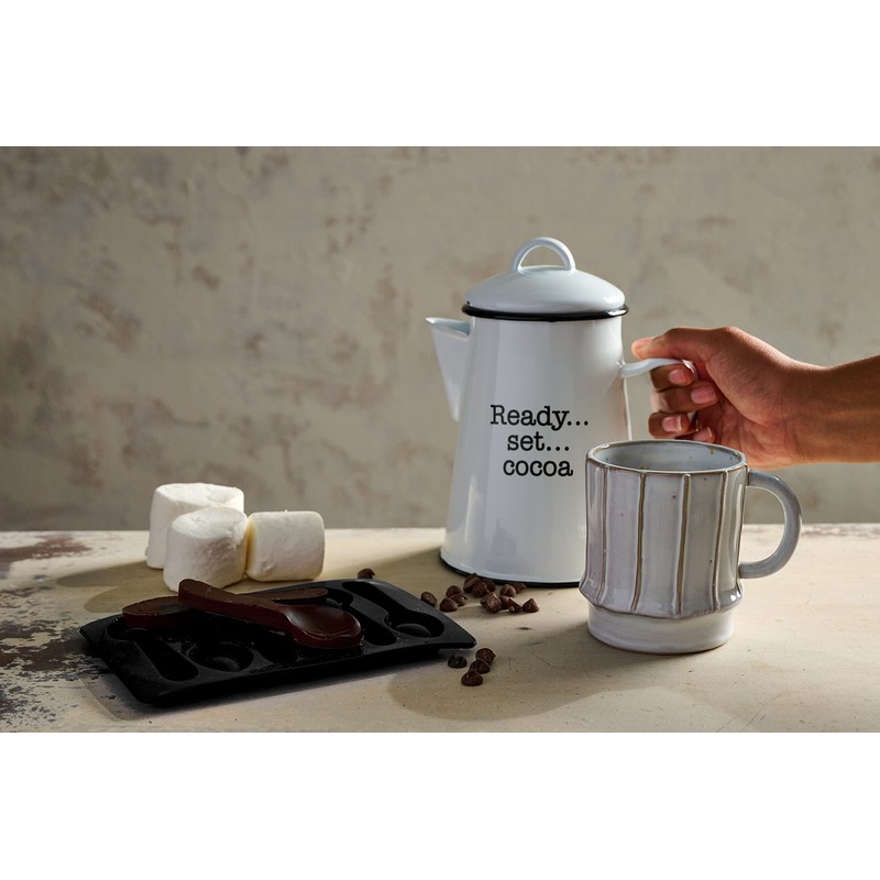 Mud Pie Enamel Cocoa Pitcher Set; pitcher 40 1/2 oz