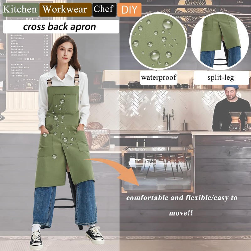 Jaspfct Cross Back Waterproof Canvas Apron Cotton Split Leg Apron