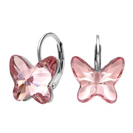 EleQueen 925 Sterling Silver Butterfly Love Hoop Huggie Stud Earrings Pink Made with Austrian Crystal