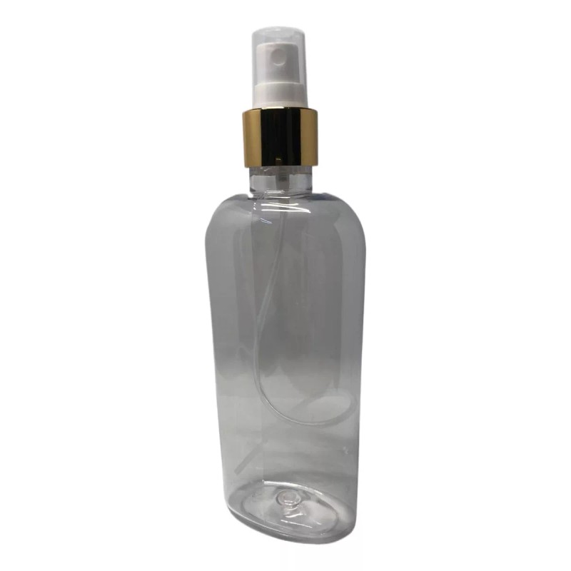 Meliars Botella Pet Oval 250 Ml Con Átomizador R24 Dorado