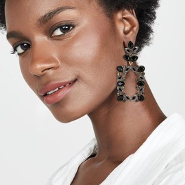 BriLove Art Deco Sparkly Rhinestone Marquise Teardrop Rectangle Geometric Statement Drop Dangle Earrings for Women Black Gold-Toned