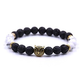 Joya Gift Womens Mens Beaded Owl Bracelets Chakra Bracelets,Black White Bracelts for Girlfriend and Boyfriend