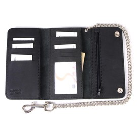 Milwaukee Leather Men's Genuine Leather Tri-Fold Biker Wallet w/Anti-Theft Stainless Steel Chain - 7 Inch