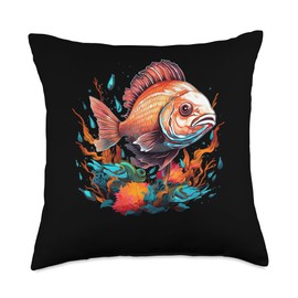Aquarium Fish Lover Colorful Cichlid Designs African Cichlid Freshwater Fish Keeper Breeder Throw Pillow, 18x18, Multicolor