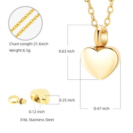 Mini Heart Cremation Urn Necklace for Ashes for Women Men Cremation Locket Jewelry with Keepsake Urn Memorial Ash Jewelry