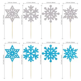 24 piezas de decoración de copos de nieve con purpurina para magdalenas, copos de nieve congelados, decoraciones para invierno con temática de copos de nieve congelados, baby shower, niños, suministros de fiesta de cumpleaños