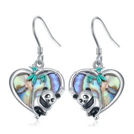 KNTTZZI Panda Sterling Silver Dangle Earrings - Abalone Shell Panda Drop Earrings for Women - Mother's Day & Birthday Gifts