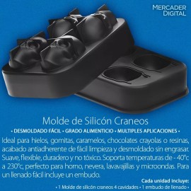 Mercader Digital Molde Silicón Calavera Cráneo Hielo Repostería Jabón Resina