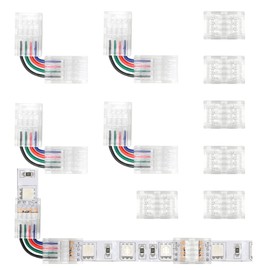 Arotelicht RGB LED Strip Connector, 10 mm, LED Strip Corner Connector, 4-Pin for RGB 5050 LED Strips, Pack of 10