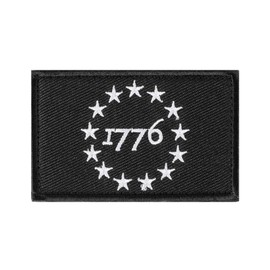 1776 Patriot Tactical Morale Patch Milltary Embroidered Applique Fastener Hook & Loop Emblem (Black)